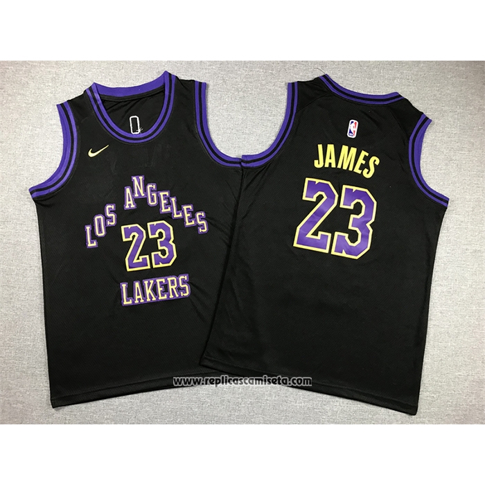 Camiseta Nino Los Angeles Lakers Lebron James #23 Ciudad 2023-24 Negro